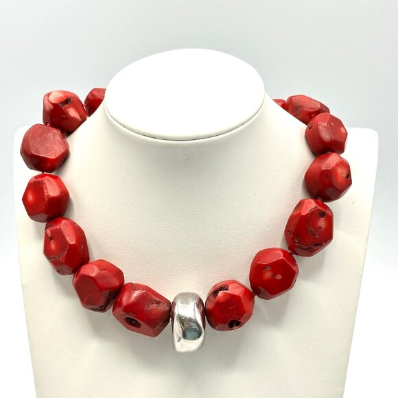 Extra Chonky Coral and Sterling Silver 16" Necklace – Vintage 1990s Y2K — EUC - Picture 8 of 10